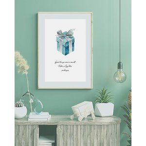 Little Blue Box Wall Art, Robins Egg Blue Gift Box, Breakfast at Decor